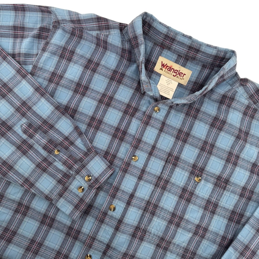 Wrangler Rugged Wear Mens 2 XL Tall Plaid Flannel Button Down Shirt Long Sleeve